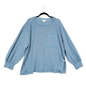 UMGEE Blue Waffle Knit Thermal Oversized Dolman Top Long Sleeve SIZE LARGE